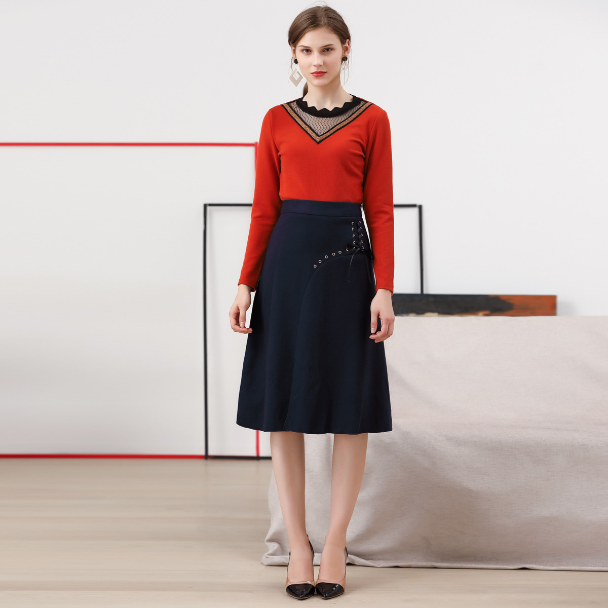 品质秋冬 茜蒙诗smuses女装专场 smuses茜蒙诗韩版小心机花边领女式