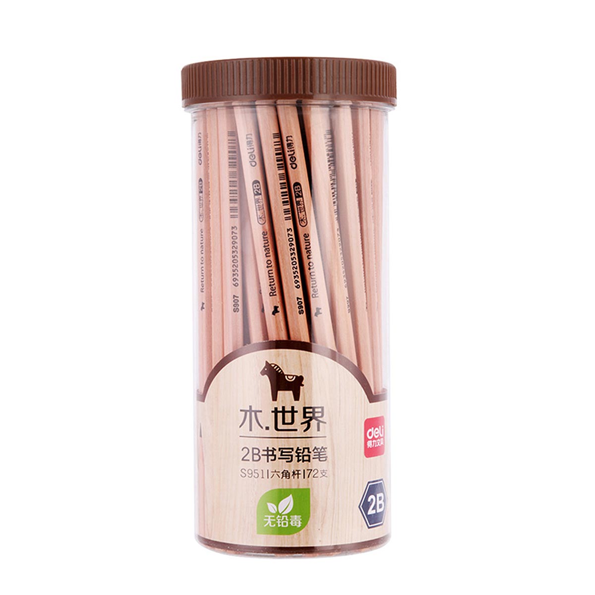 得力学生铅笔原木色hb/2b书写铅笔30支/48支/72支筒装铅笔