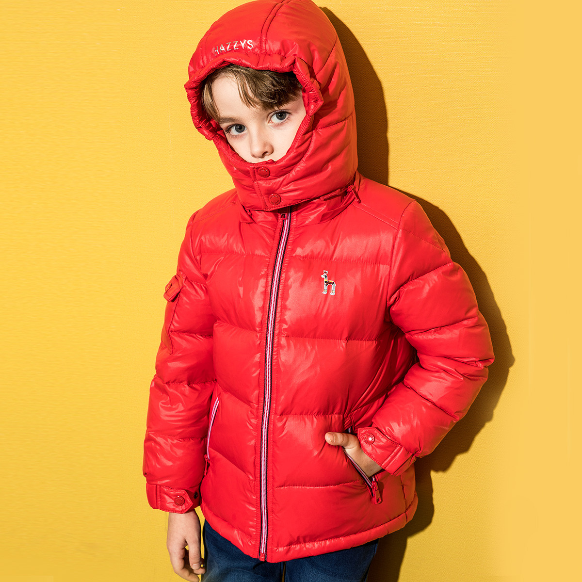 哈吉斯童装儿童冬季爆款男童男款撞色拉链羽绒服