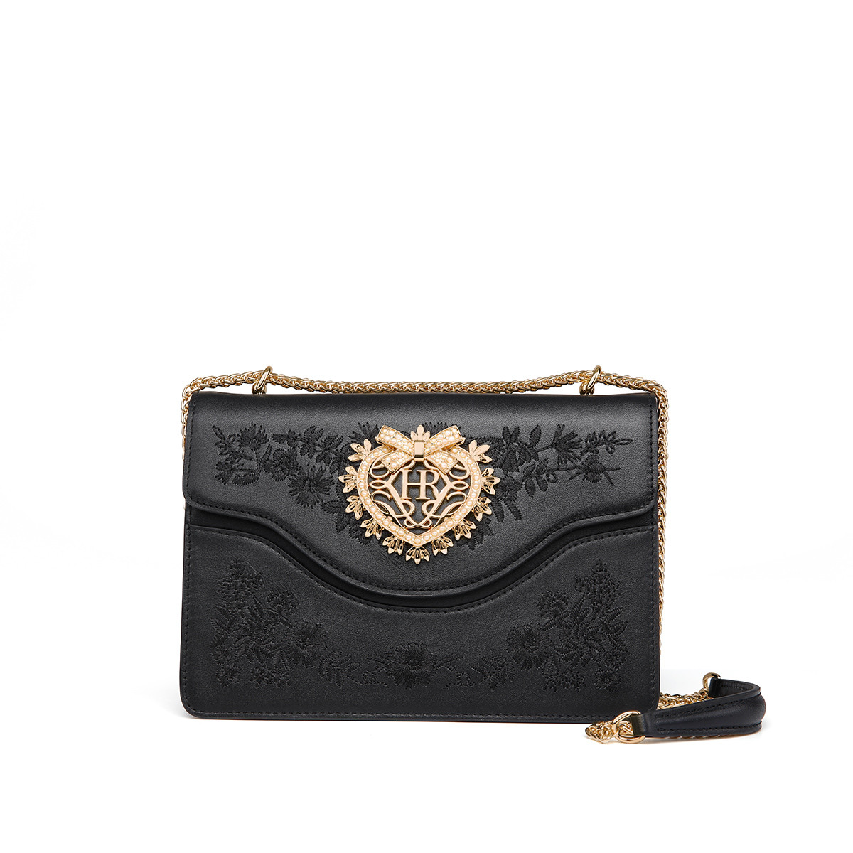 hr赫莲娜专柜款牛皮刺绣包单肩斜挎女包时尚小方链条包