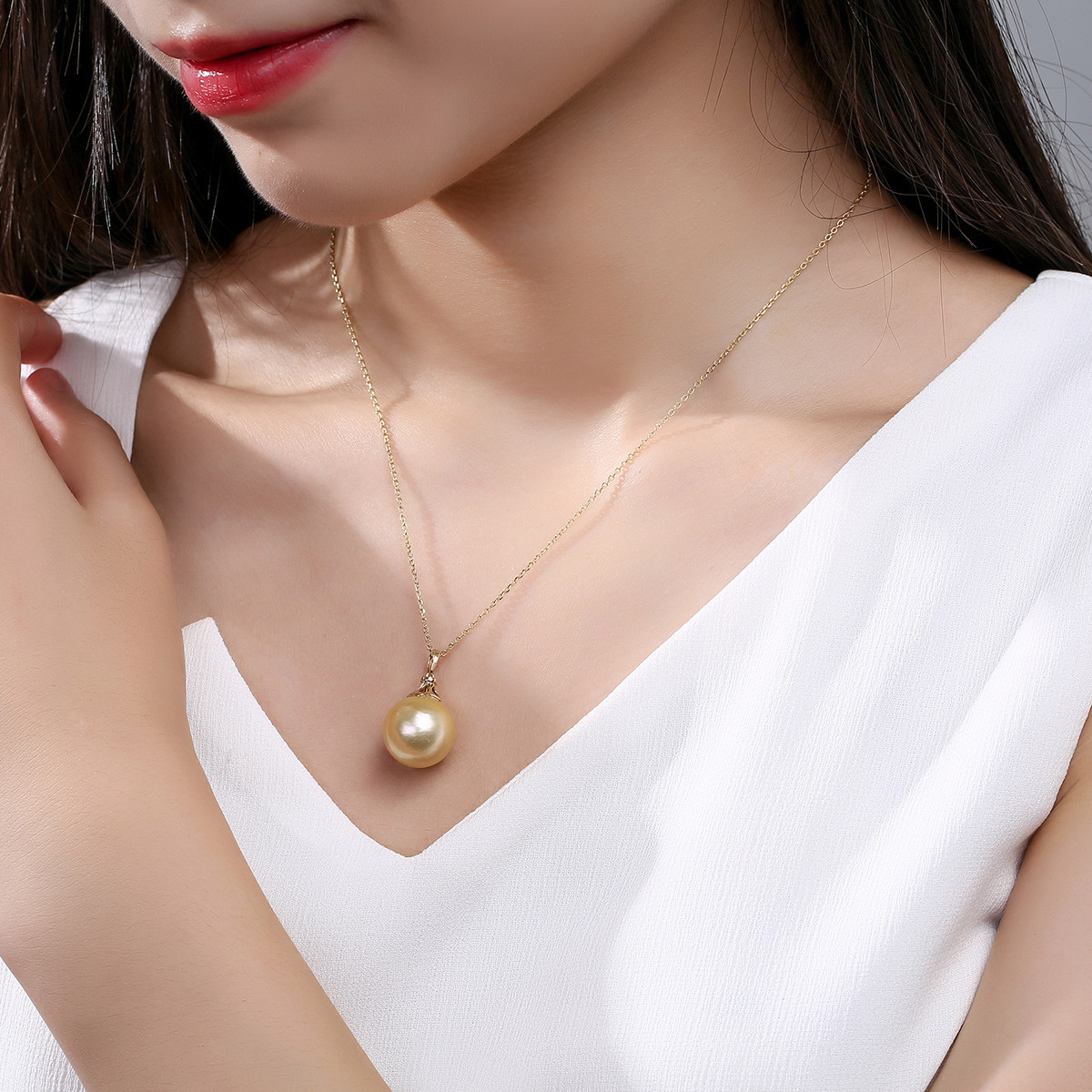 luxeme luxe 灯泡系列 18k金正圆强光13-14mm丝绸金南洋金珍珠/海水