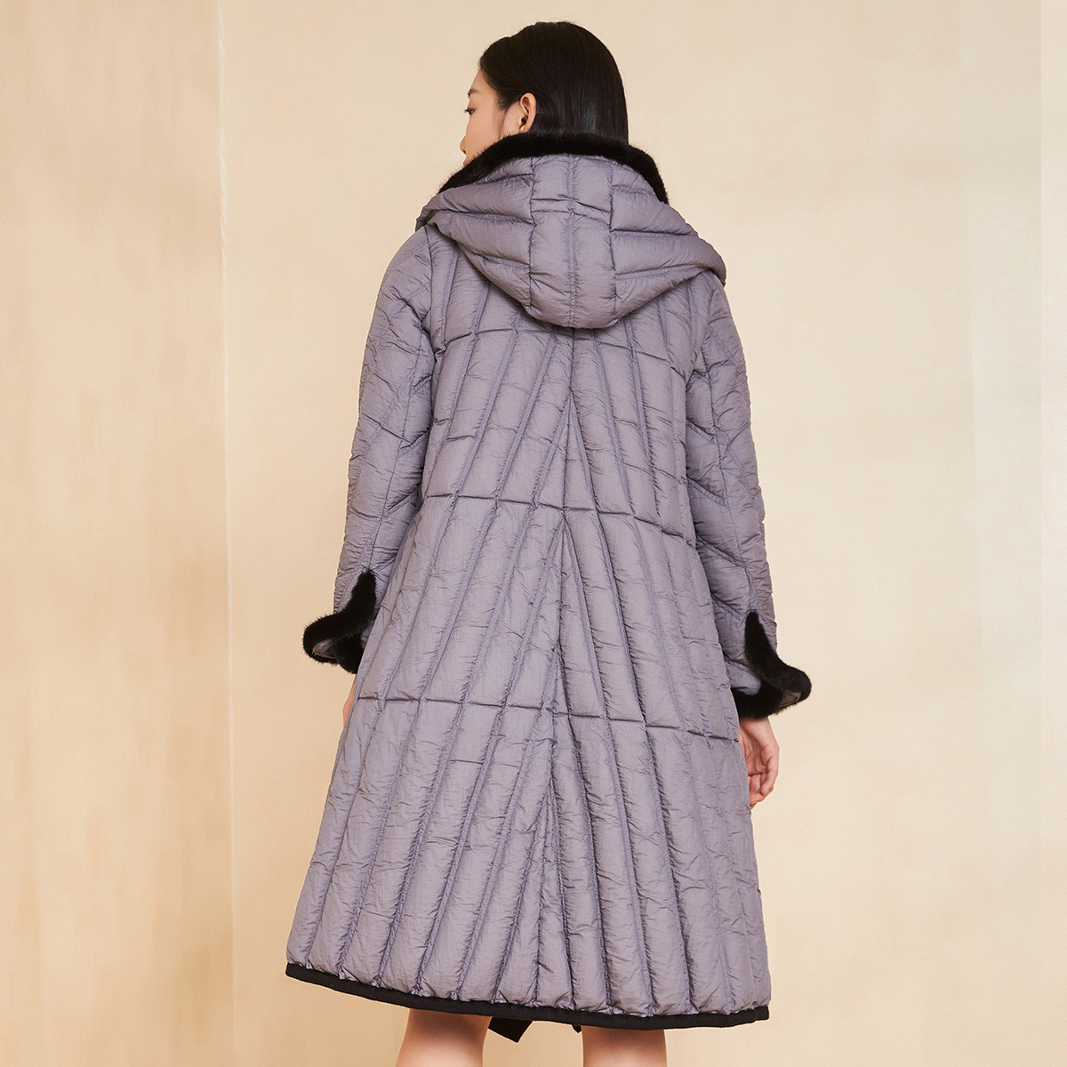 敦奴时尚优雅中长款连帽女士羽绒服