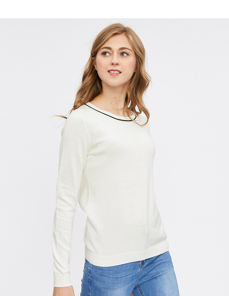 针织衫女 2018秋装新款女士纯棉圆领打底修身长袖套头毛衣