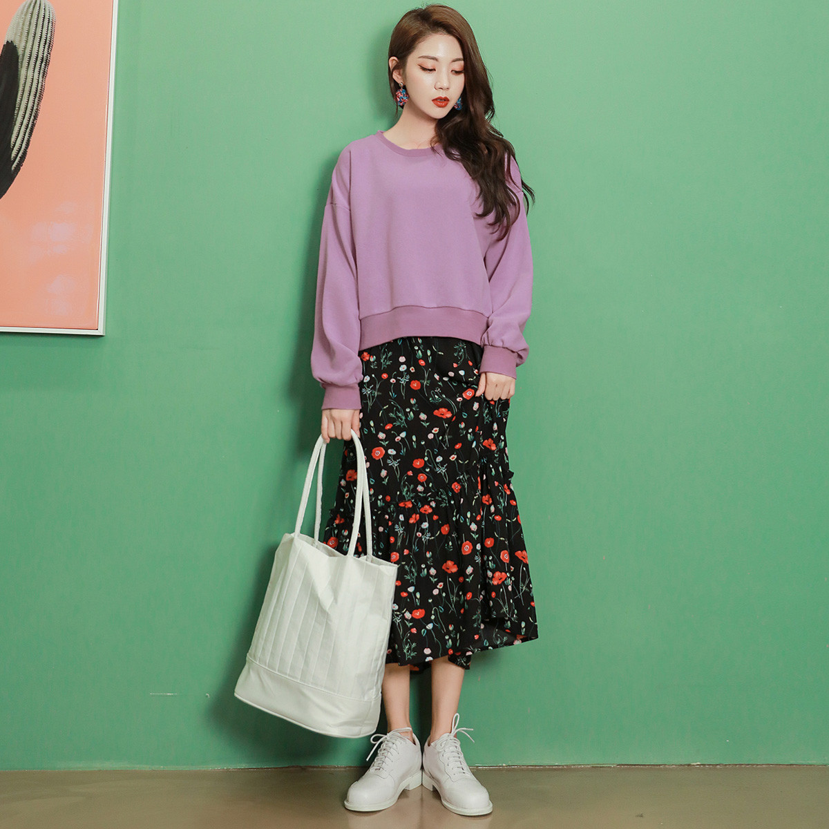 2019春季韩版女款街头风碎花吊带卫衣两件套印花连衣裙