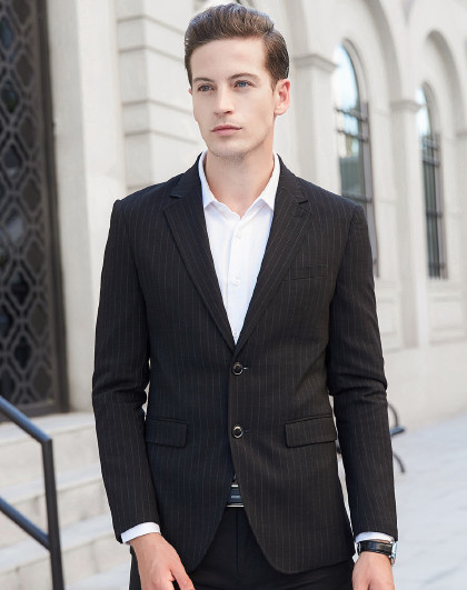 凯撒商务休闲时尚竖条纹绅士系男士外套男士西服男休闲西装