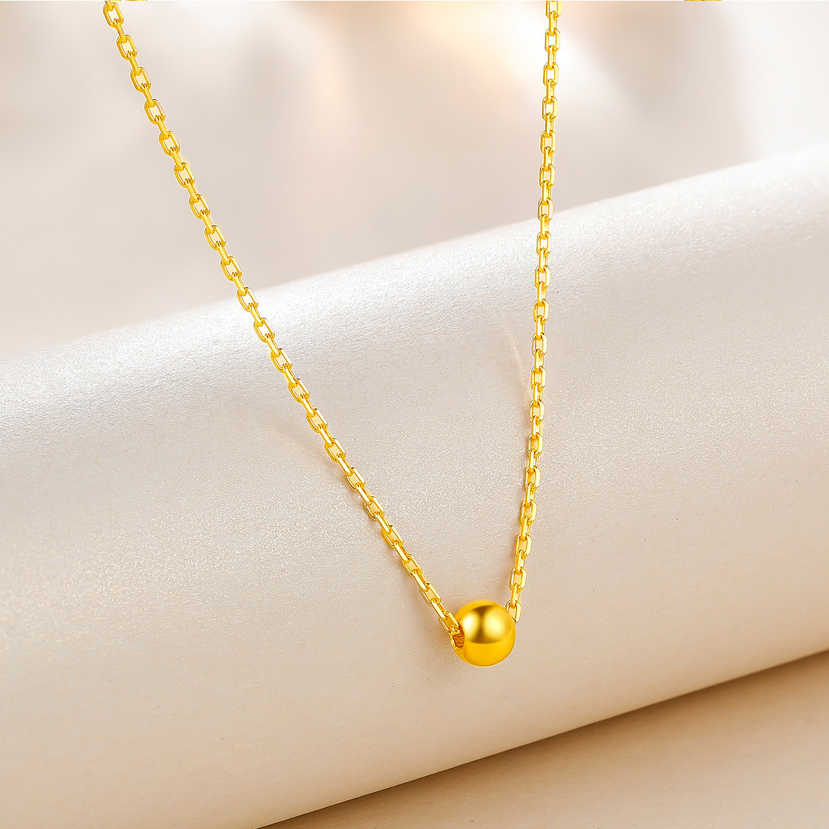 梦金园 【新品】转动幸福足金黄金项链套链女士转运珠锁骨链(计价)