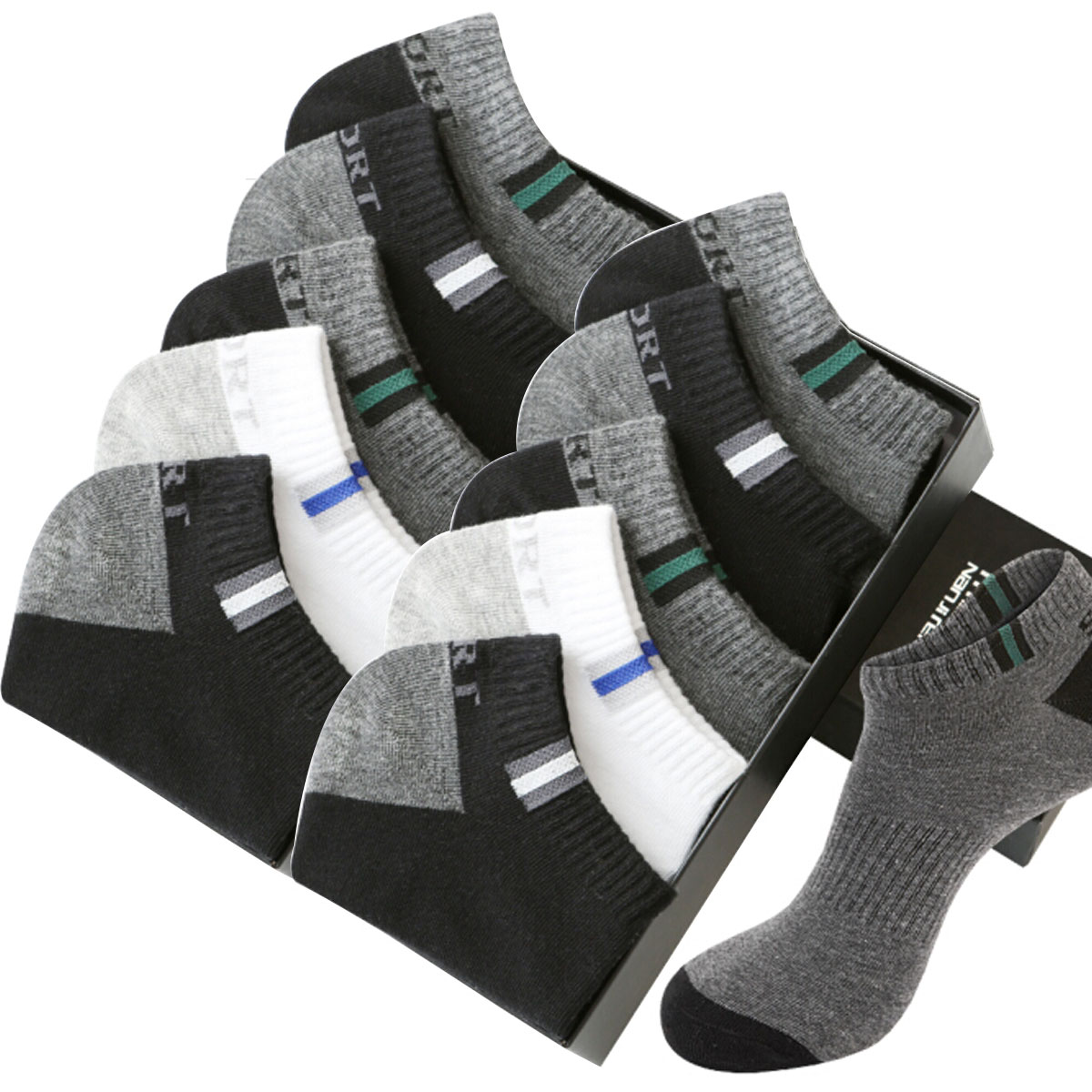 南极人(5双装)运动 透气 休闲船袜 男士 袜子*2