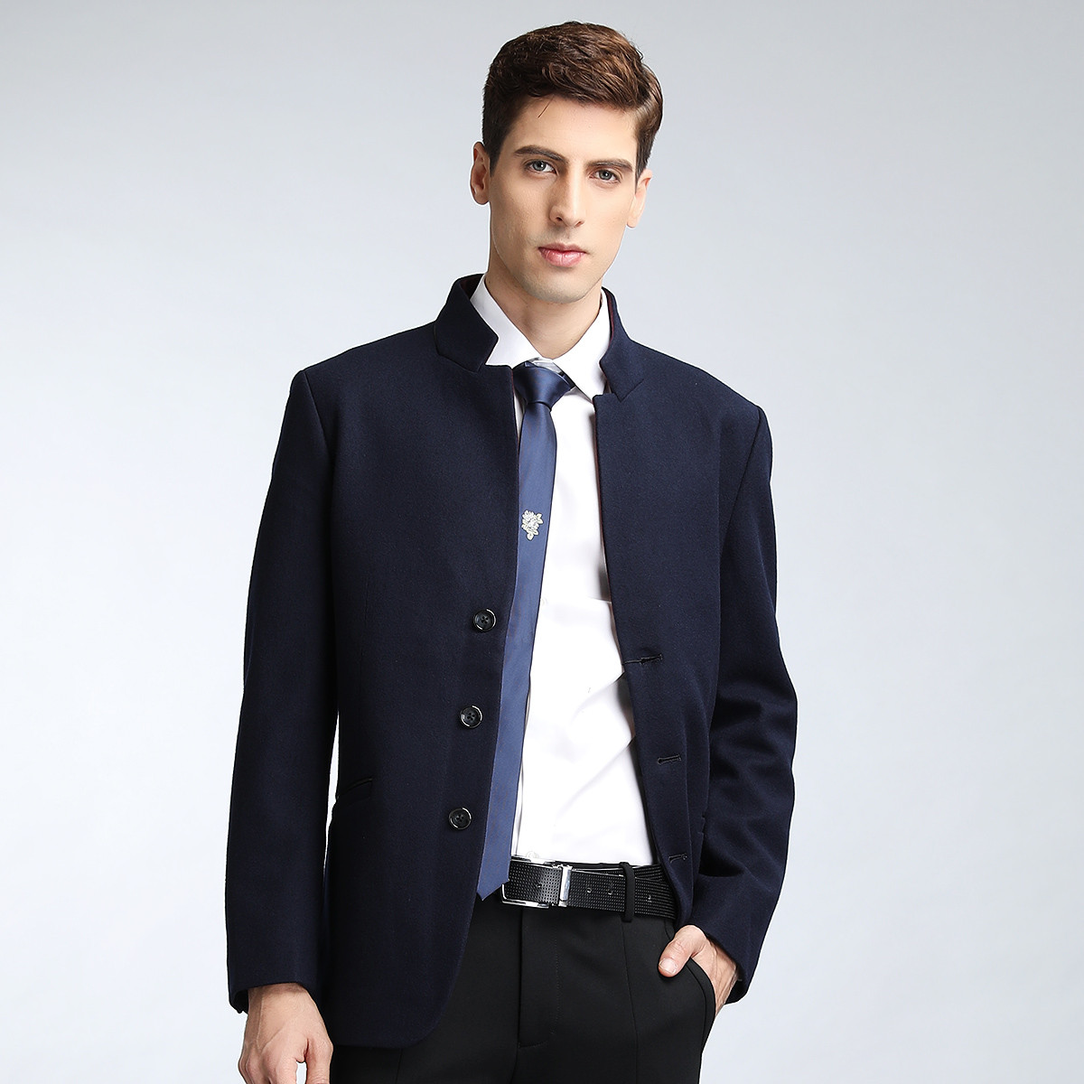 羊毛混纺儒雅风度立领男装外套男士外套