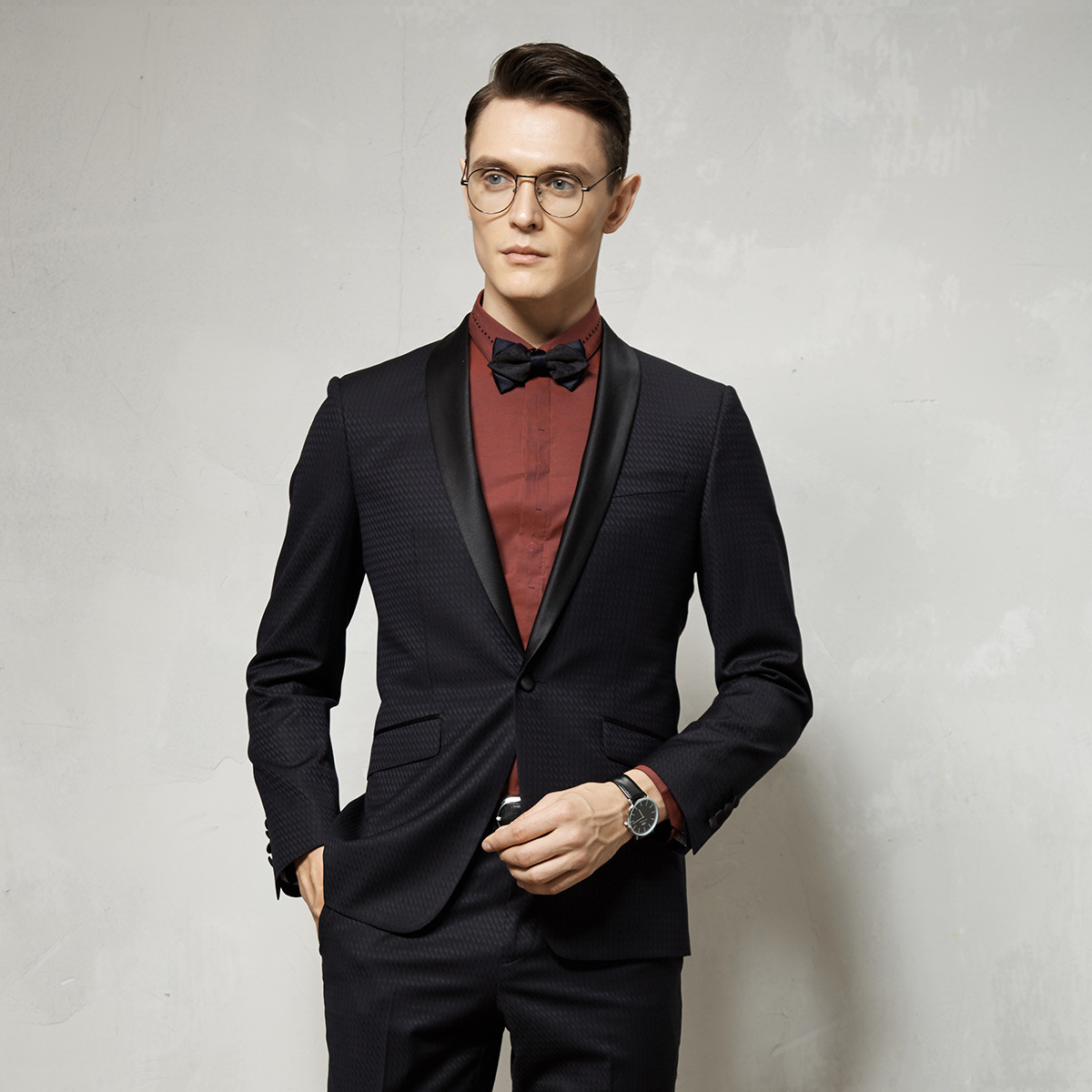 【羊毛】男士商务正装格子西服上衣 修身结婚礼服新郎西装外套