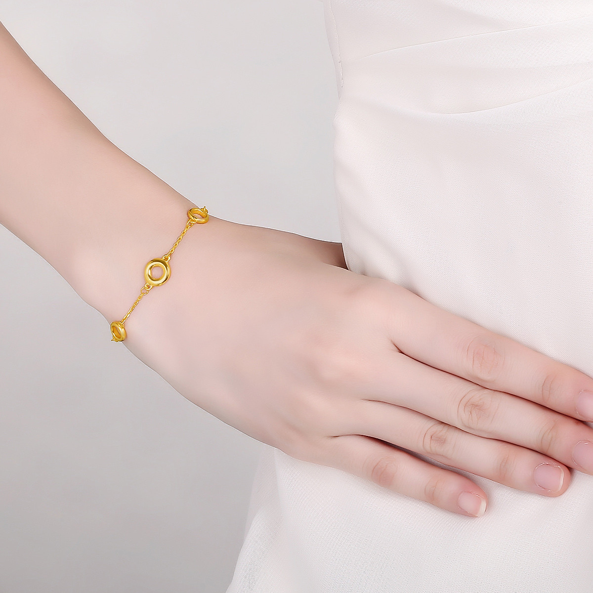 梦金园 【新品】圆舞曲3d硬金足金黄金手链女款延长链可调节(计价)