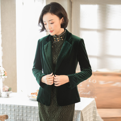西河 西装外套女2019春季新款丝绒旗袍外套搭配旗袍的外套