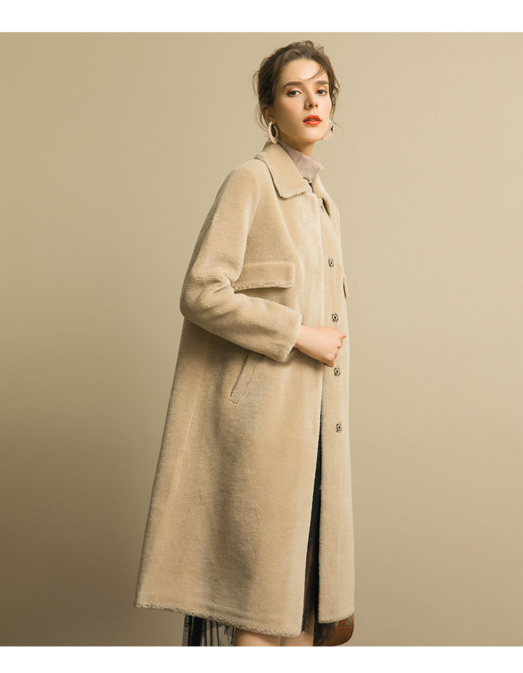 【2018秋冬专柜新品】100%绵羊毛女式中长款大衣纯色简约时尚大气羊毛
