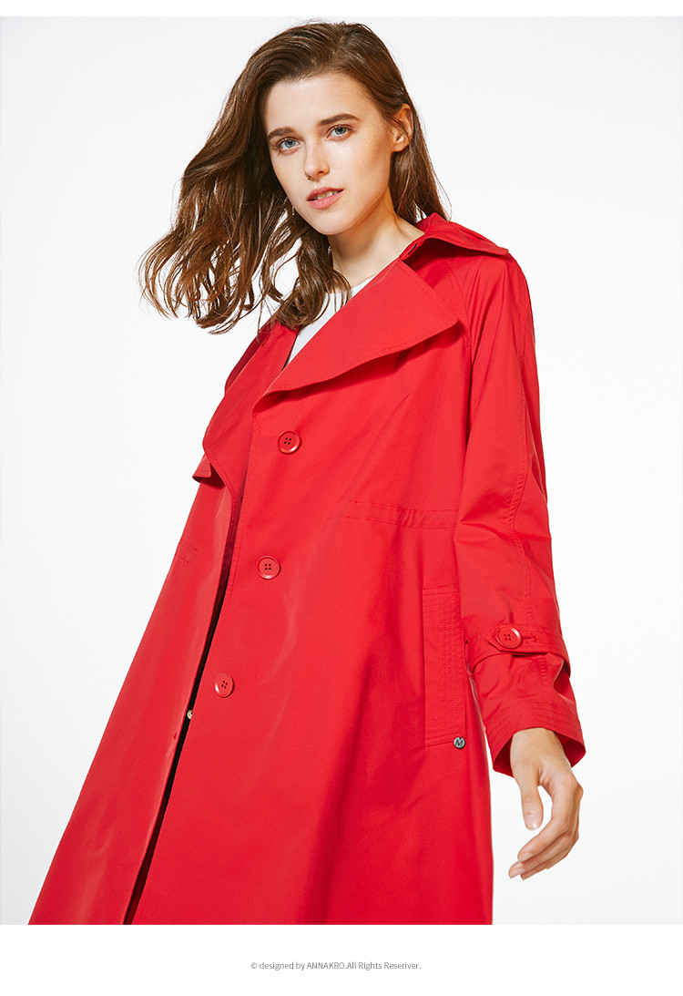 米歇尔摩萨克2019年春秋装正红显白中长款女装风衣