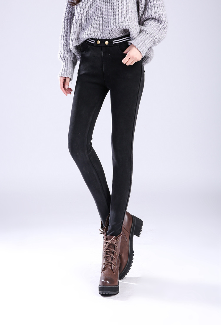 加绒打底裤女外穿秋冬季2018新款加厚黑色裤子女裤高腰小脚裤长裤