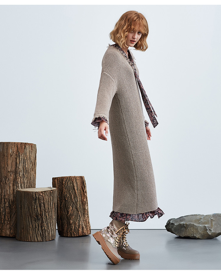 年末狂欢购-菀草壹原创女装专场 菀草壹冬装新款长款假两件针织连衣裙