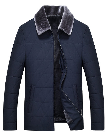 恒源祥2018秋冬新款男士棉衣中老年大毛领爸爸装翻领短款棉服棉袄