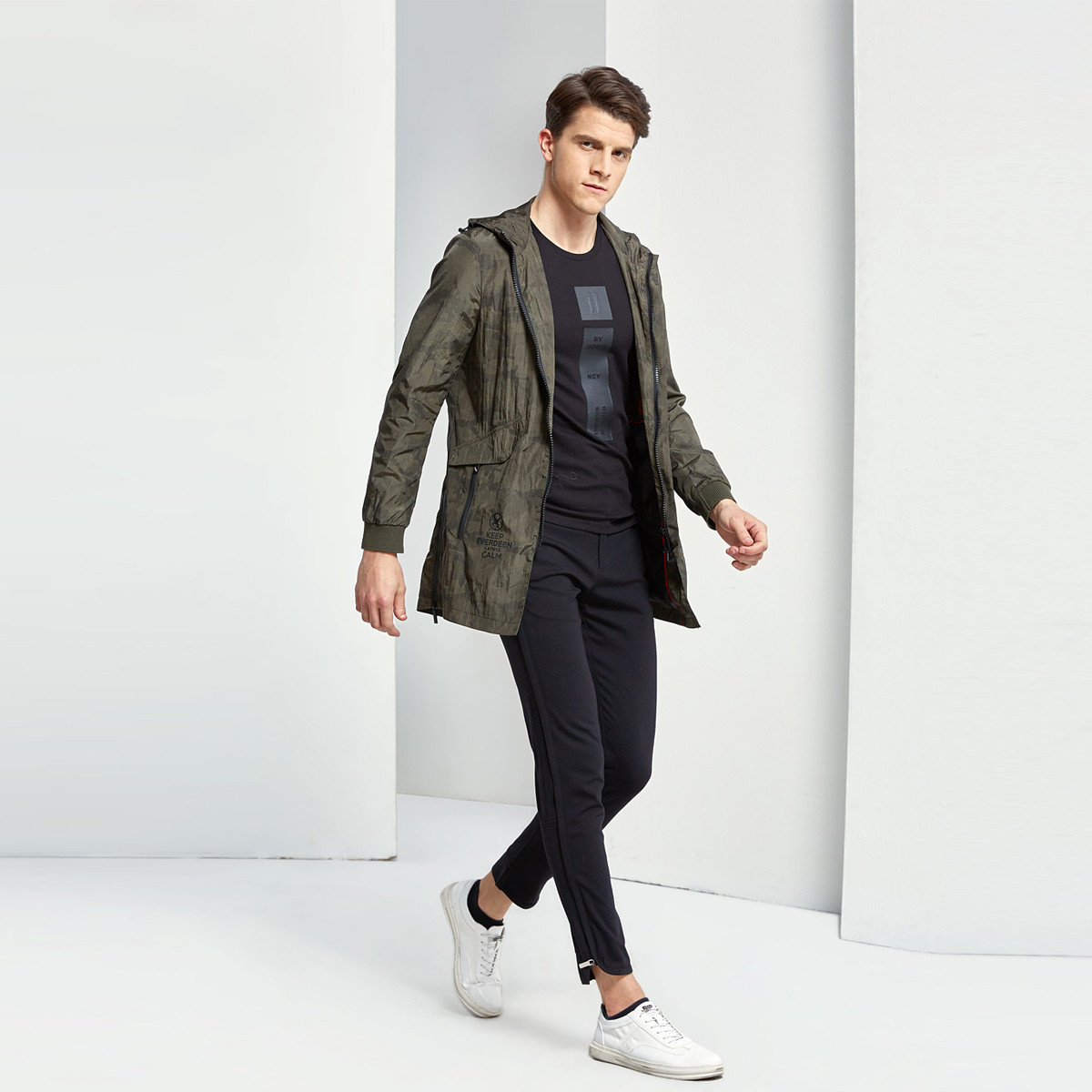 杰克斯男装春季中长款迷彩时尚休闲百搭外套男士夹克男