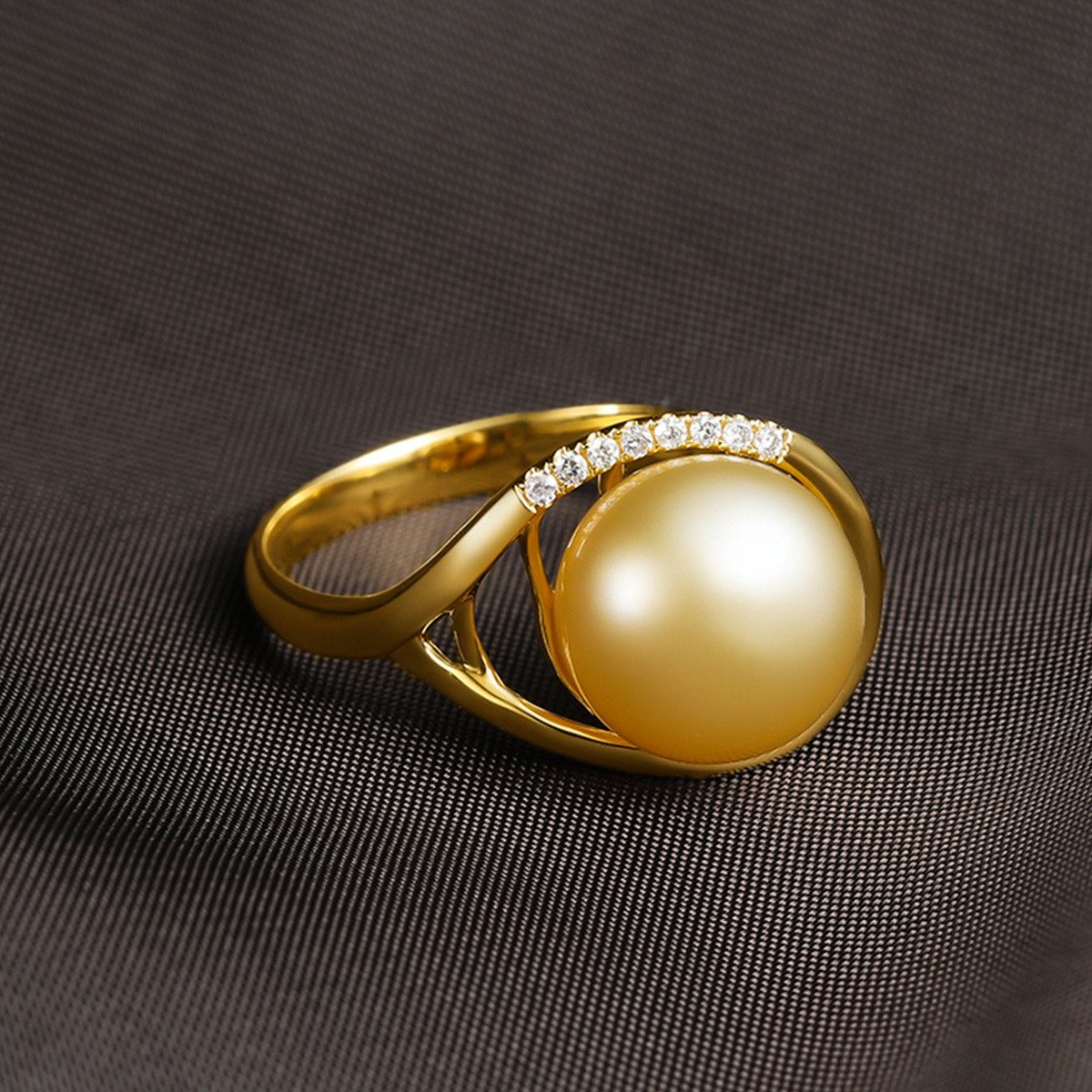 luxe 梦幻星月18k金正圆强光10-11mm南洋金珍珠/海水珍珠戒指/女戒