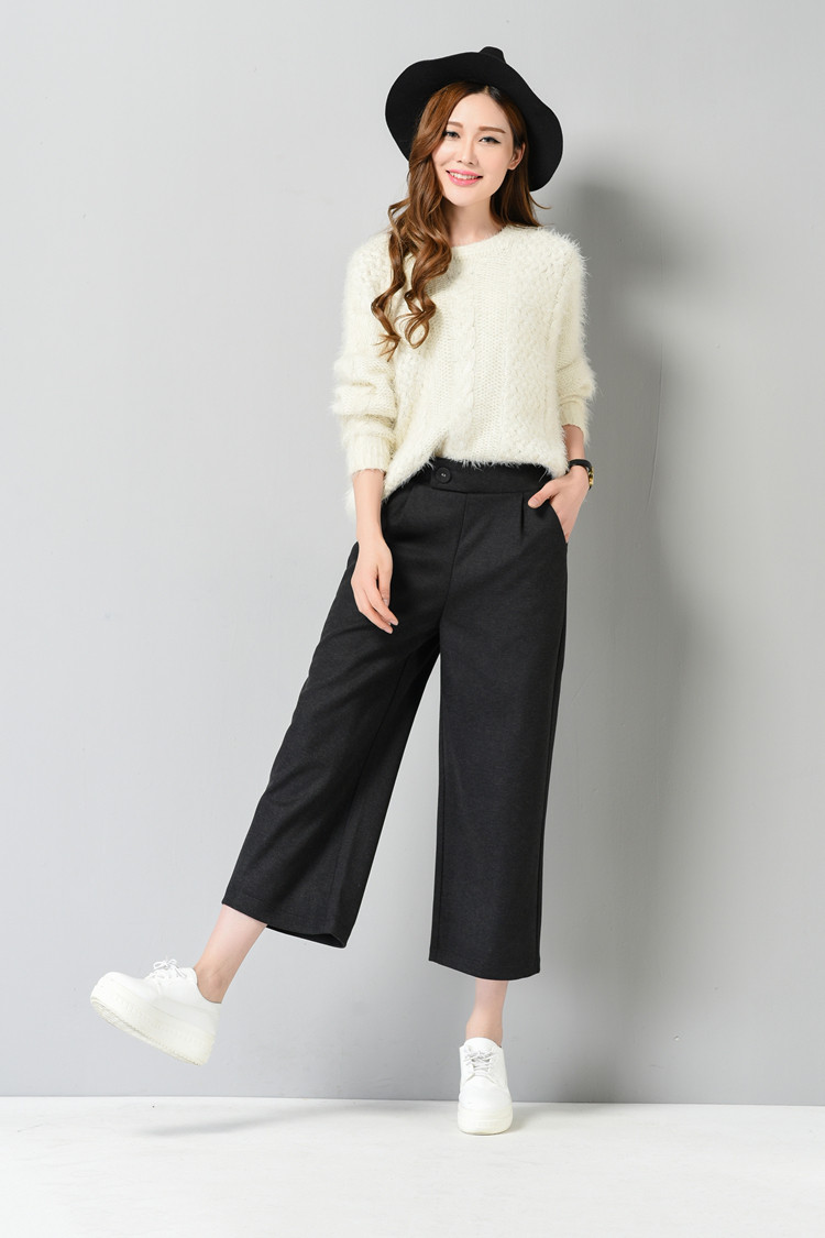 毛呢阔腿裤女秋冬九分2019新款韩版高腰宽松直筒裤加厚休闲裤