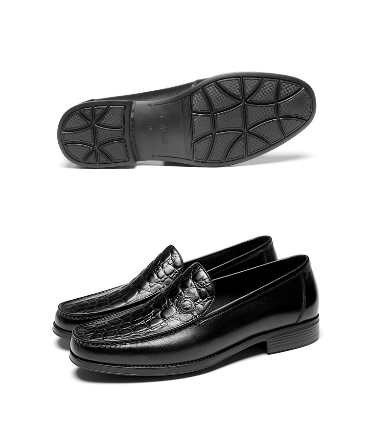 宾度正装鞋鳄鱼纹轻便一脚蹬套脚商务鞋男士休闲皮鞋男鞋
