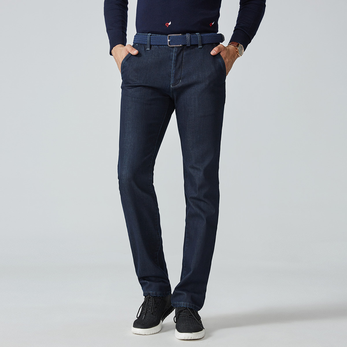 【植绒保暖】男装牛仔裤时尚休闲中腰直筒男士裤子弹力长裤