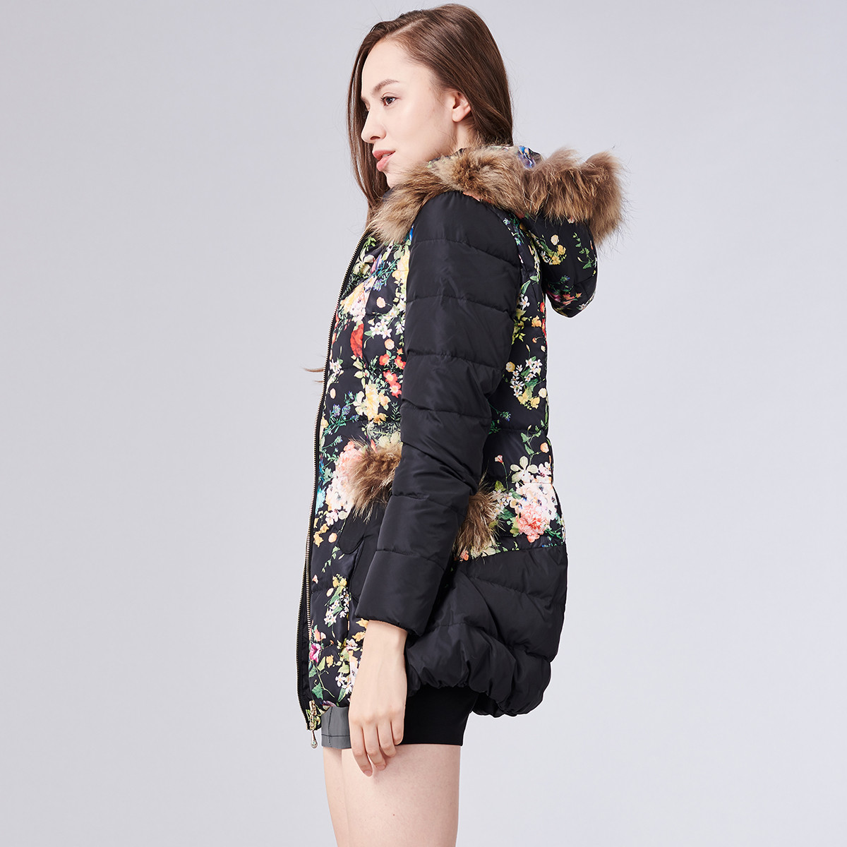 茜蒙诗smuses女装特卖旗舰店 smuses茜蒙诗冬季新款甜美印花毛领连帽