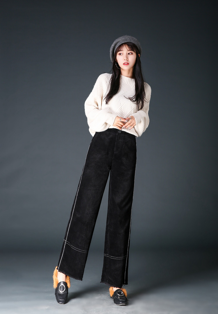 阔腿灯芯绒女裤2019新款韩版时尚高腰宽松秋冬条绒长裤休闲裤