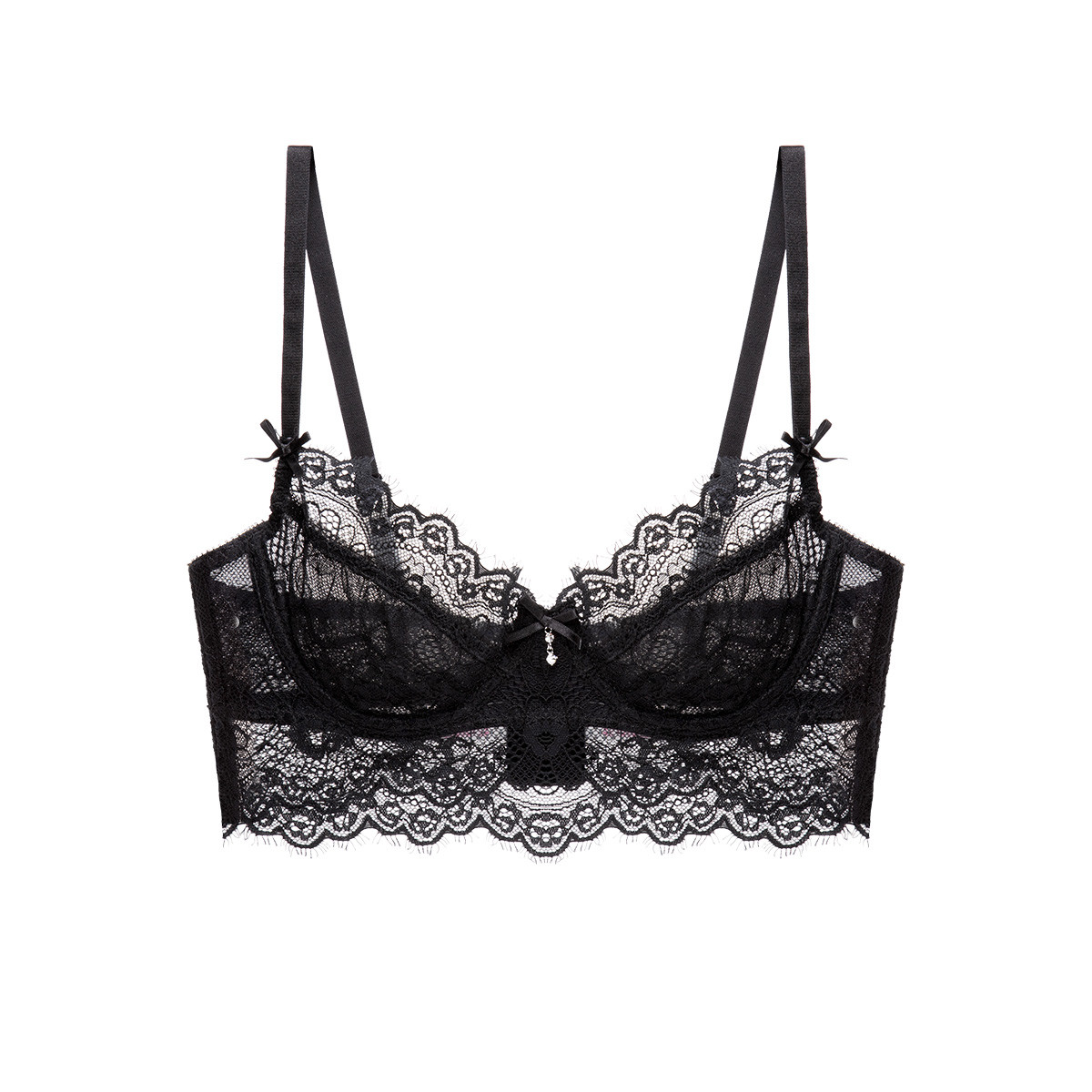 伊丝艾拉性感蕾丝无海绵超薄透视大胸显小大码薄纱情趣内衣文胸