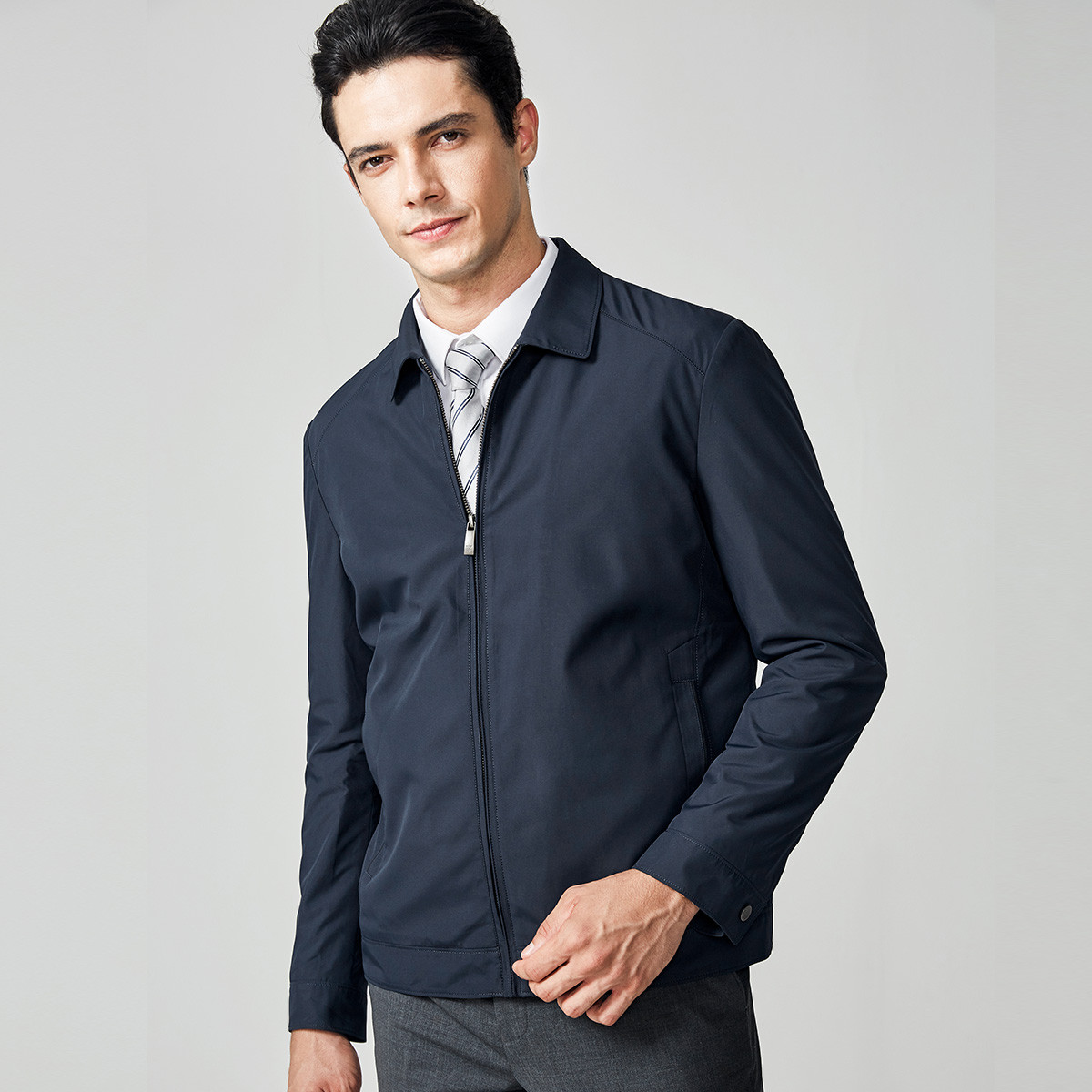 九牧王joeone 男装新品休闲时尚百搭夹克男式简约外套男 藏青 58