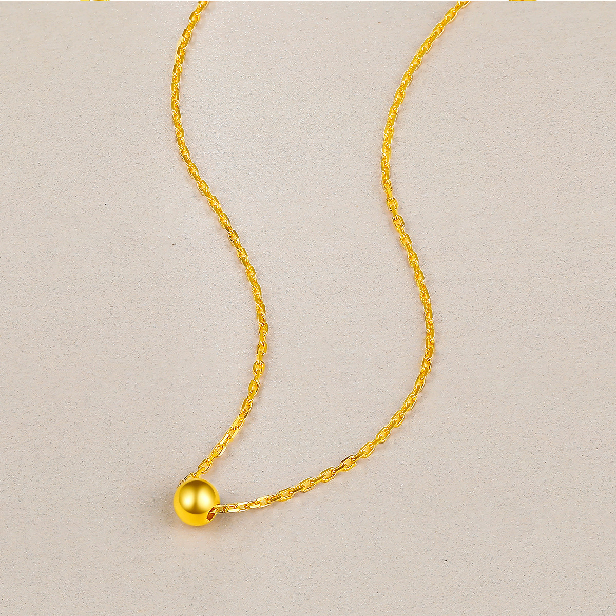 梦金园 【新品】转动幸福足金黄金项链套链女士转运珠锁骨链(计价)