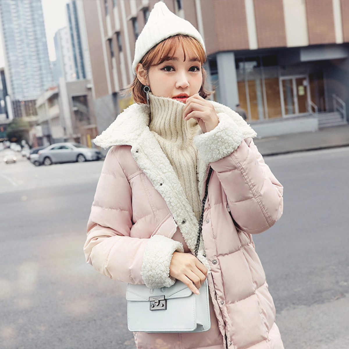 2018冬季韩版女装中长款学生学院风白鸭绒帽子加厚羽绒服女