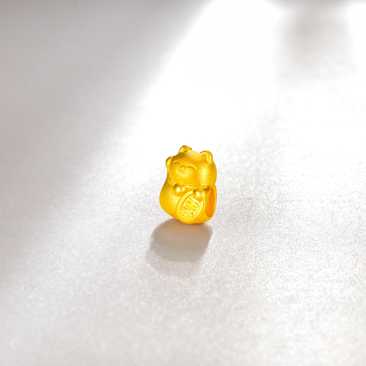 梦金园 招财猫3d硬金黄金转运珠足金挂坠(定价/送手绳)