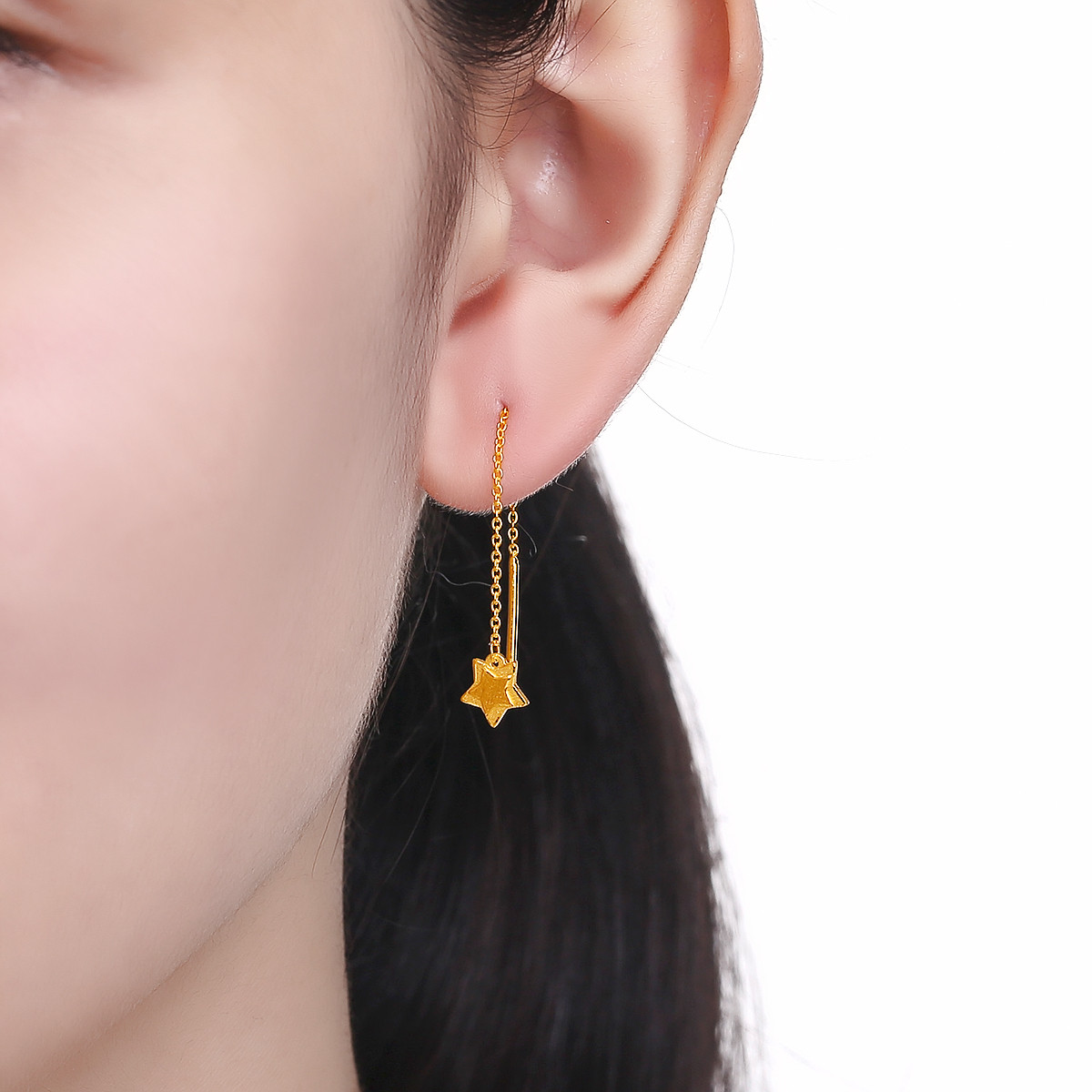 梦金园 流年星光精工足金耳饰女士黄金耳线一对耳坠耳钉(计价)