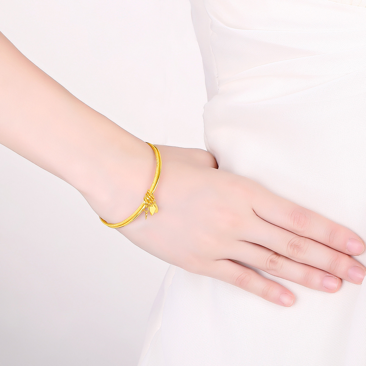 梦金园 【新品】小确幸足金黄金手镯女士两圈叠带金镯子(计价)