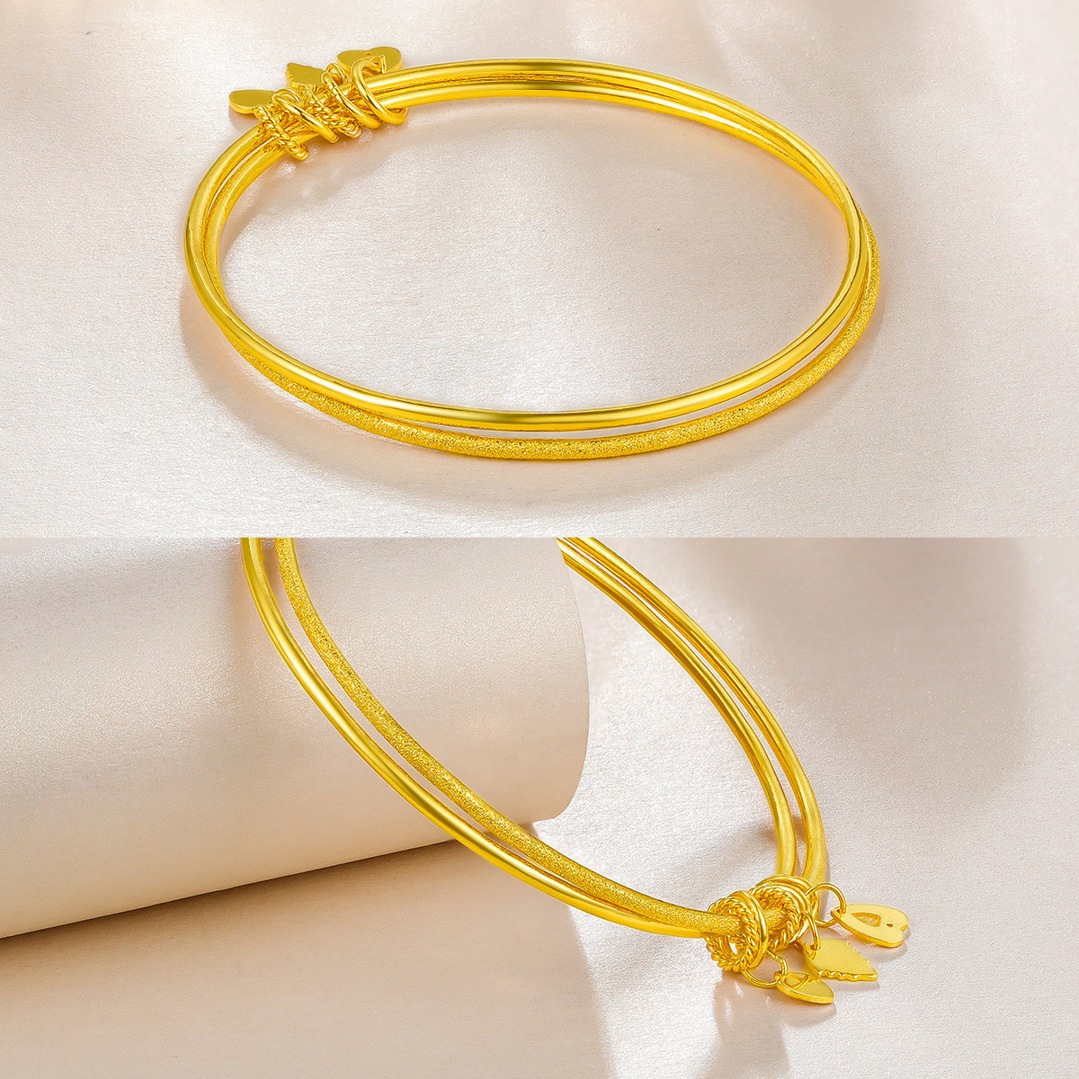 梦金园 【新品】小确幸足金黄金手镯女士两圈叠带金镯子(计价)