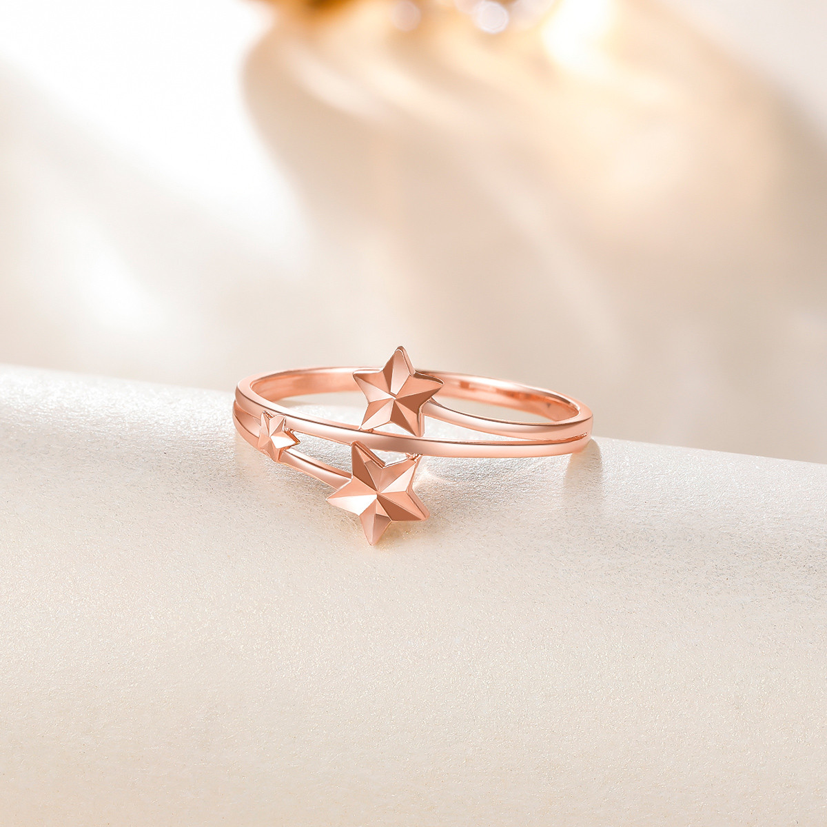 梦金园 【新品】18k金戒指时尚星星玫瑰金彩金女士食指戒k红