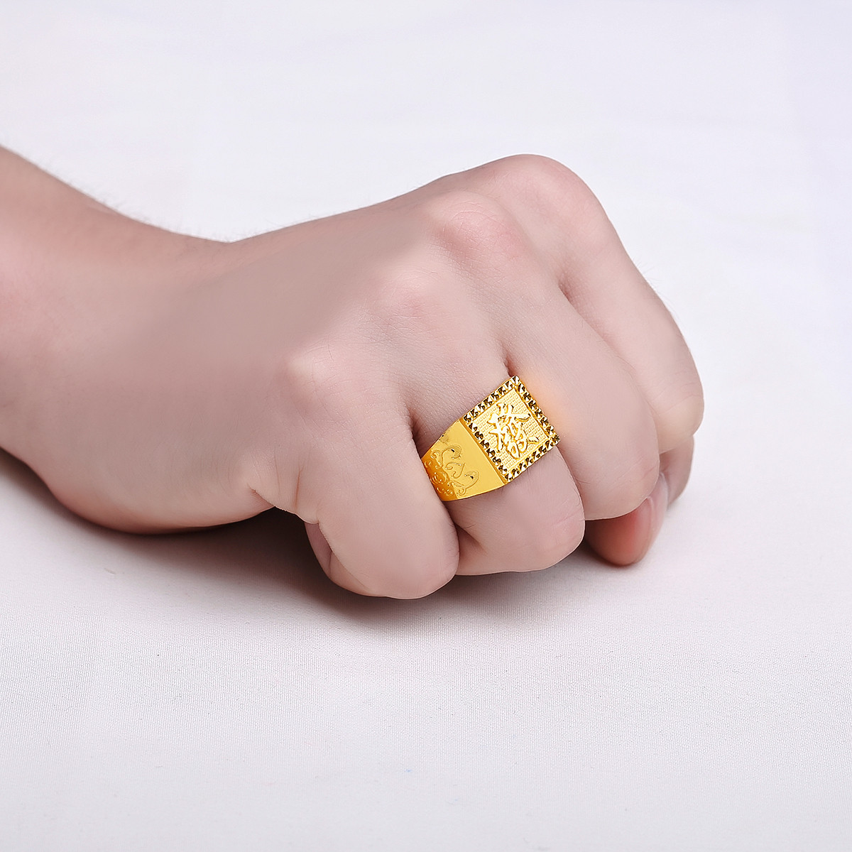 万纯系列足金999.9发字男士黄金戒指扳指方戒活口/计价