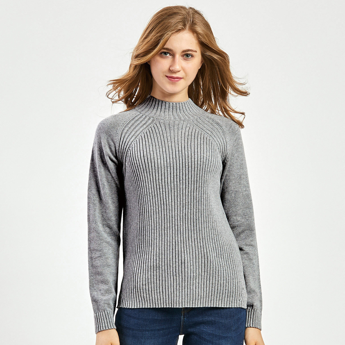 针织衫女 2018冬装新款女士纯棉保暖套头毛衣净色半高领毛线衫