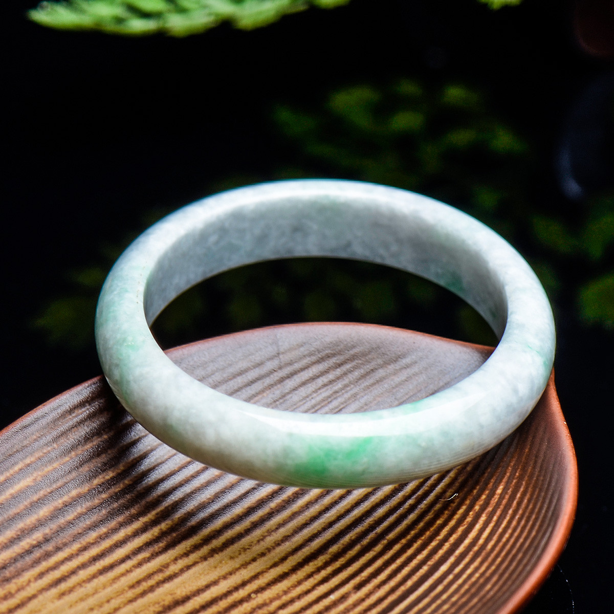 冰糯种带石花正圆天然翡翠手镯镯/a货玉镯/玉手镯玉器附证书