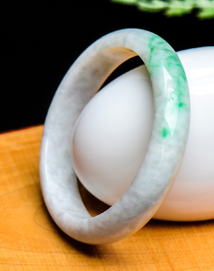 冰糯种带石纹正圆天然翡翠手镯镯/a货玉镯/玉手镯玉器附证书