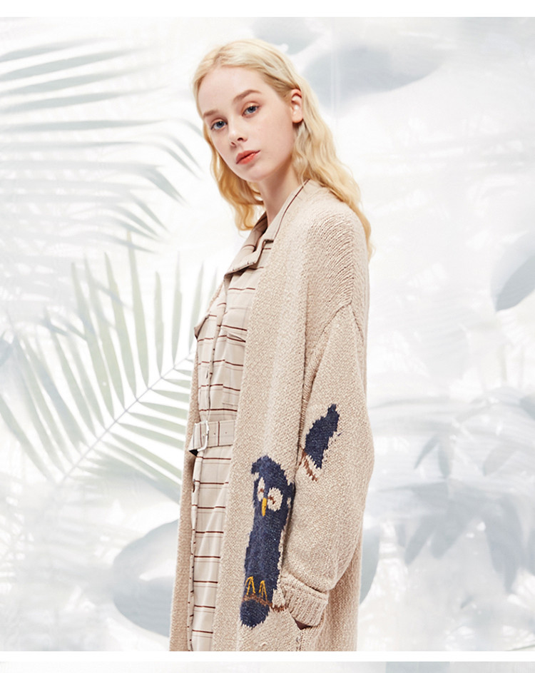 菀草壹毛衣外套宽松刺绣中长款针织衫开衫显瘦女式针织衫