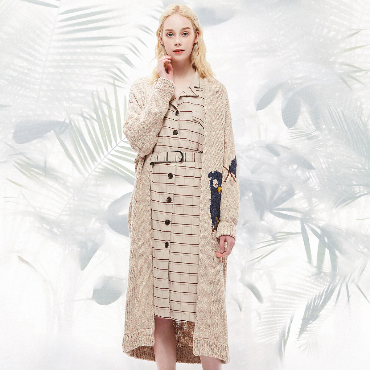 会员特卖日-菀草壹wancaoyi女装专场 菀草壹毛衣外套宽松刺绣中长款