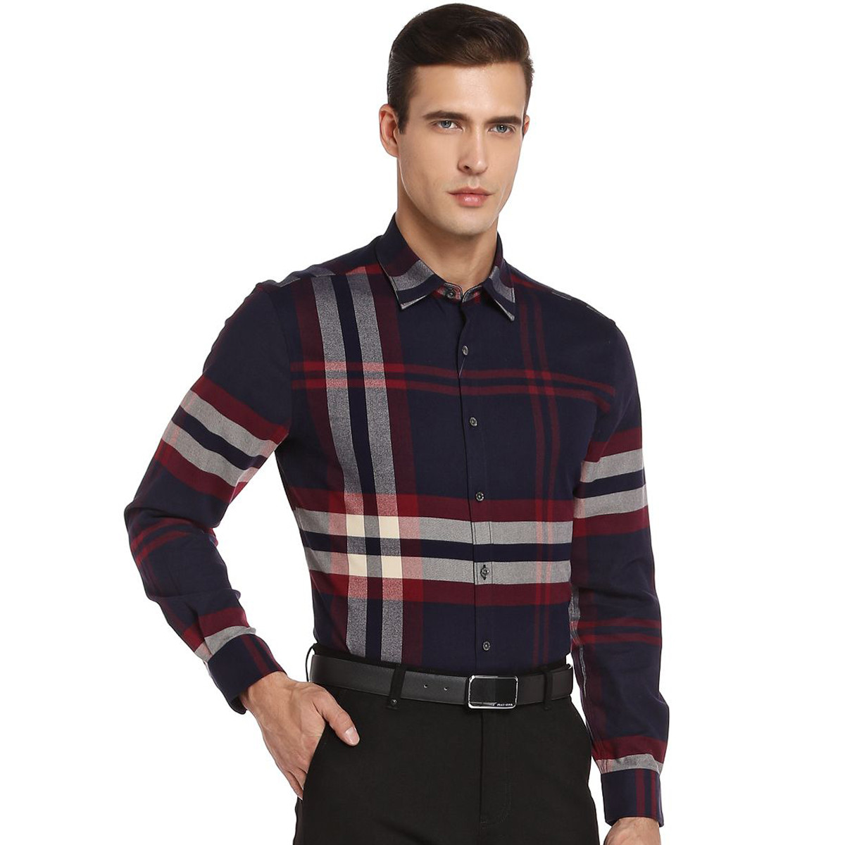 劳斯顿lawsiton 男装秋冬秋装男士商务休闲舒适衬衣百搭长袖衬衫 红格