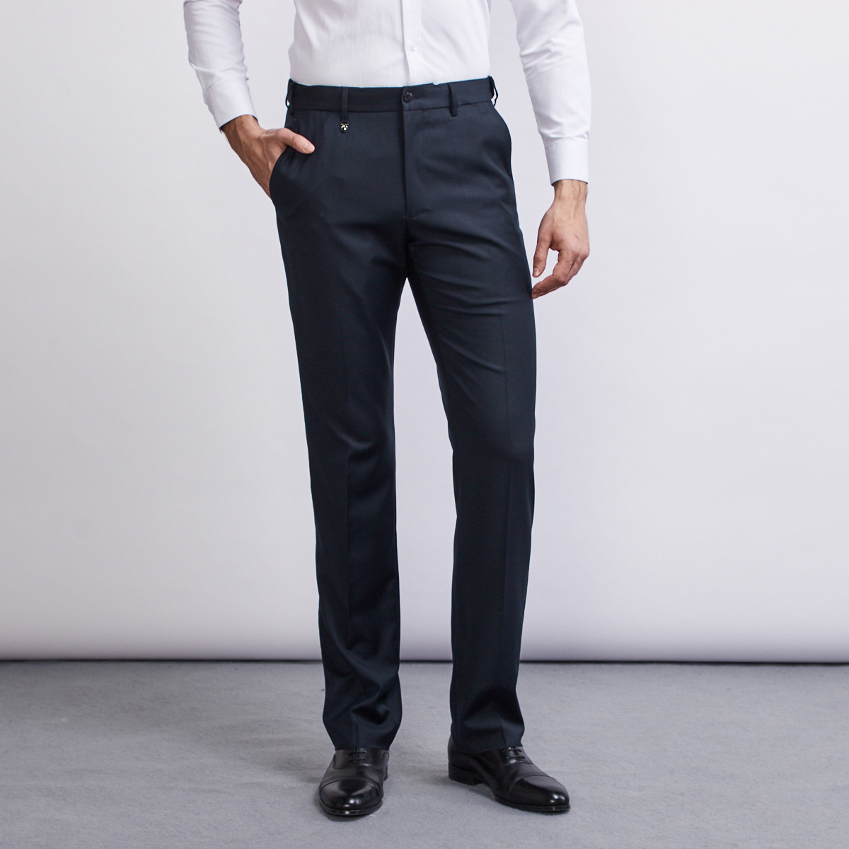 金利来goldlion 纯羊毛保暖拼接弹力腰头男士西裤 藏蓝色 36