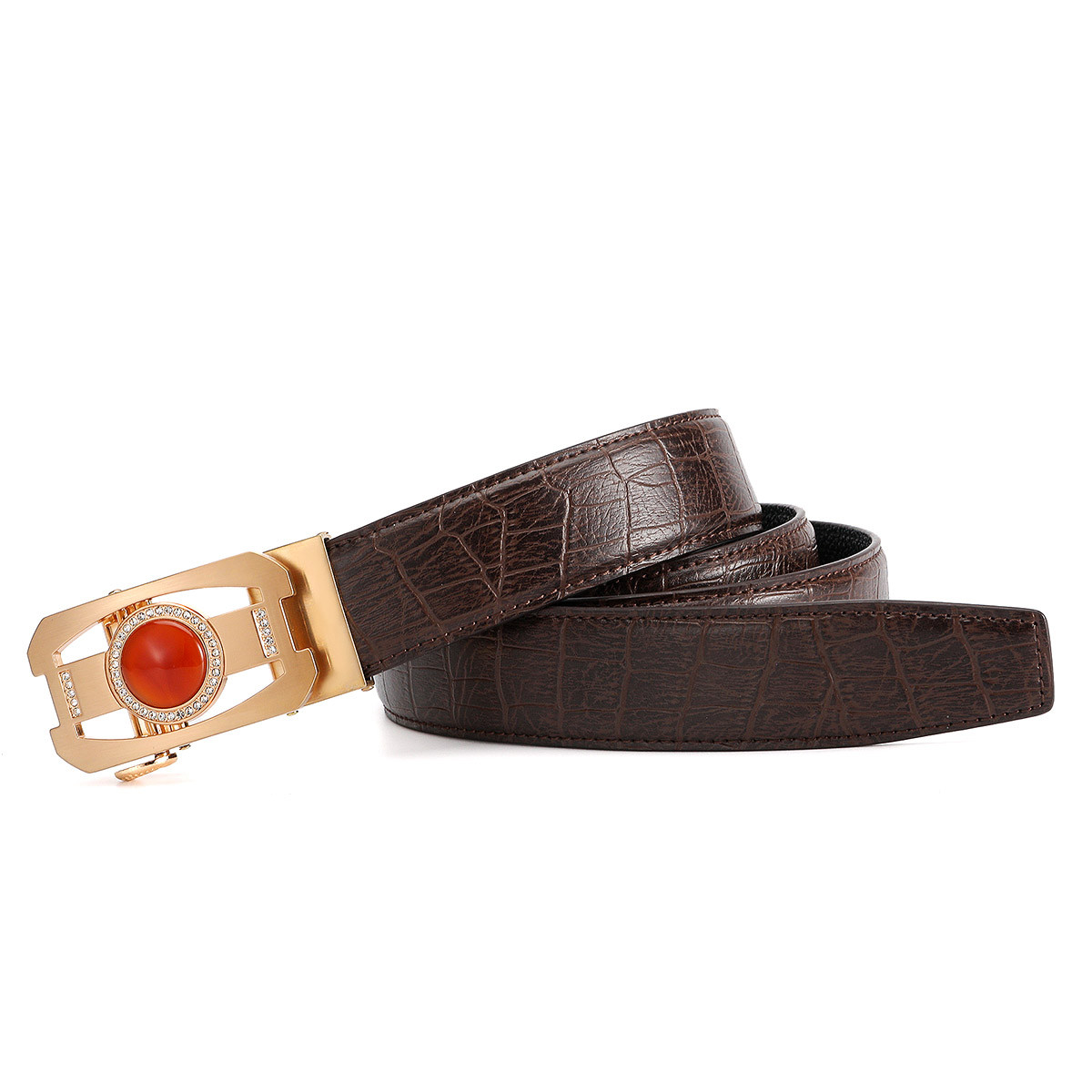 莱恩雷迪【玉石玛瑙系列】轻奢镶钻火烈龙珠自动扣男士皮带男式腰带