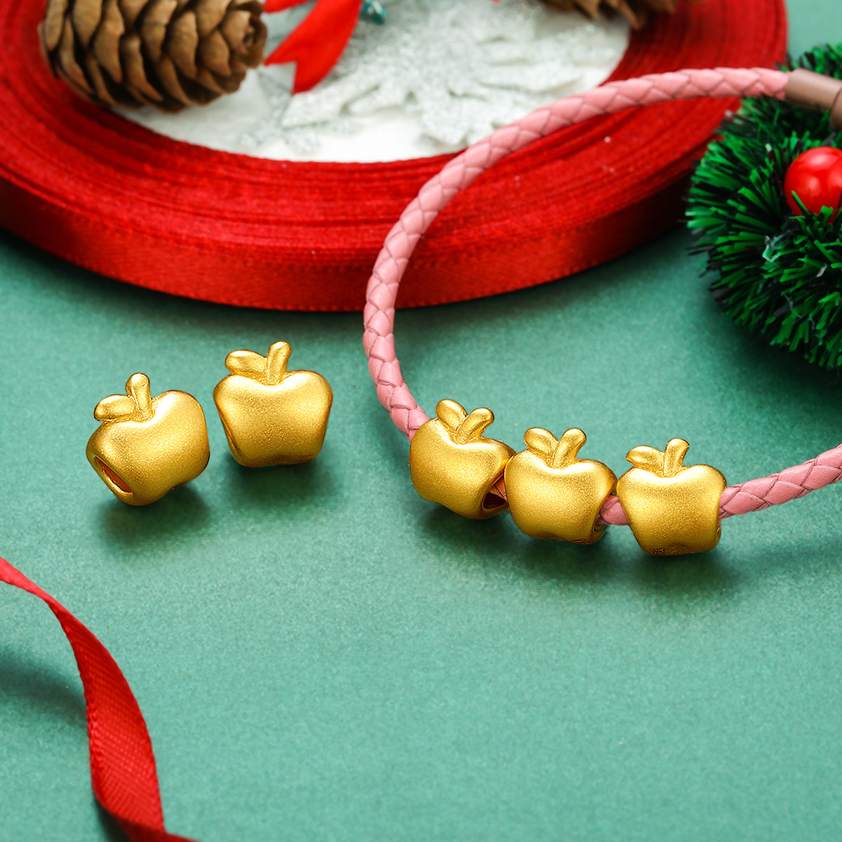 平安果3d硬足金转运珠黄金挂坠苹果/定价/送手绳