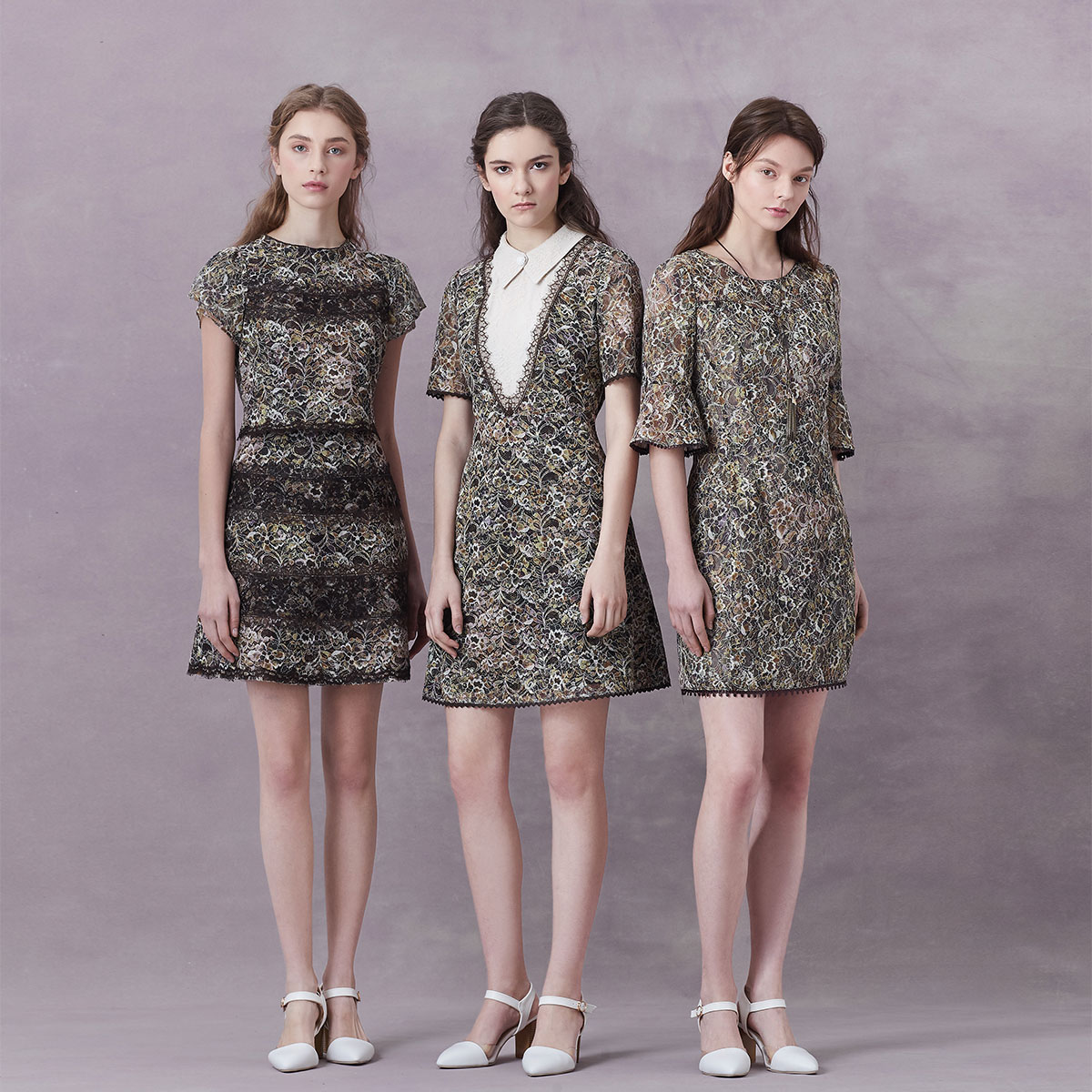 vgrass维格娜丝 白色内衬修身收腰镂空钩花蕾丝连衣裙