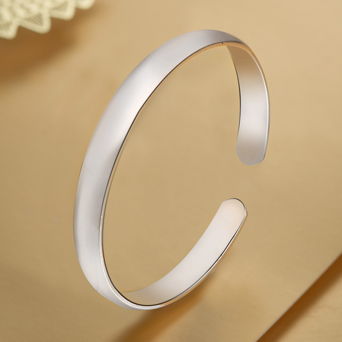 百年宝诚 邂逅999足银手镯百搭女友情人节光面纯银手镯银饰品 银色