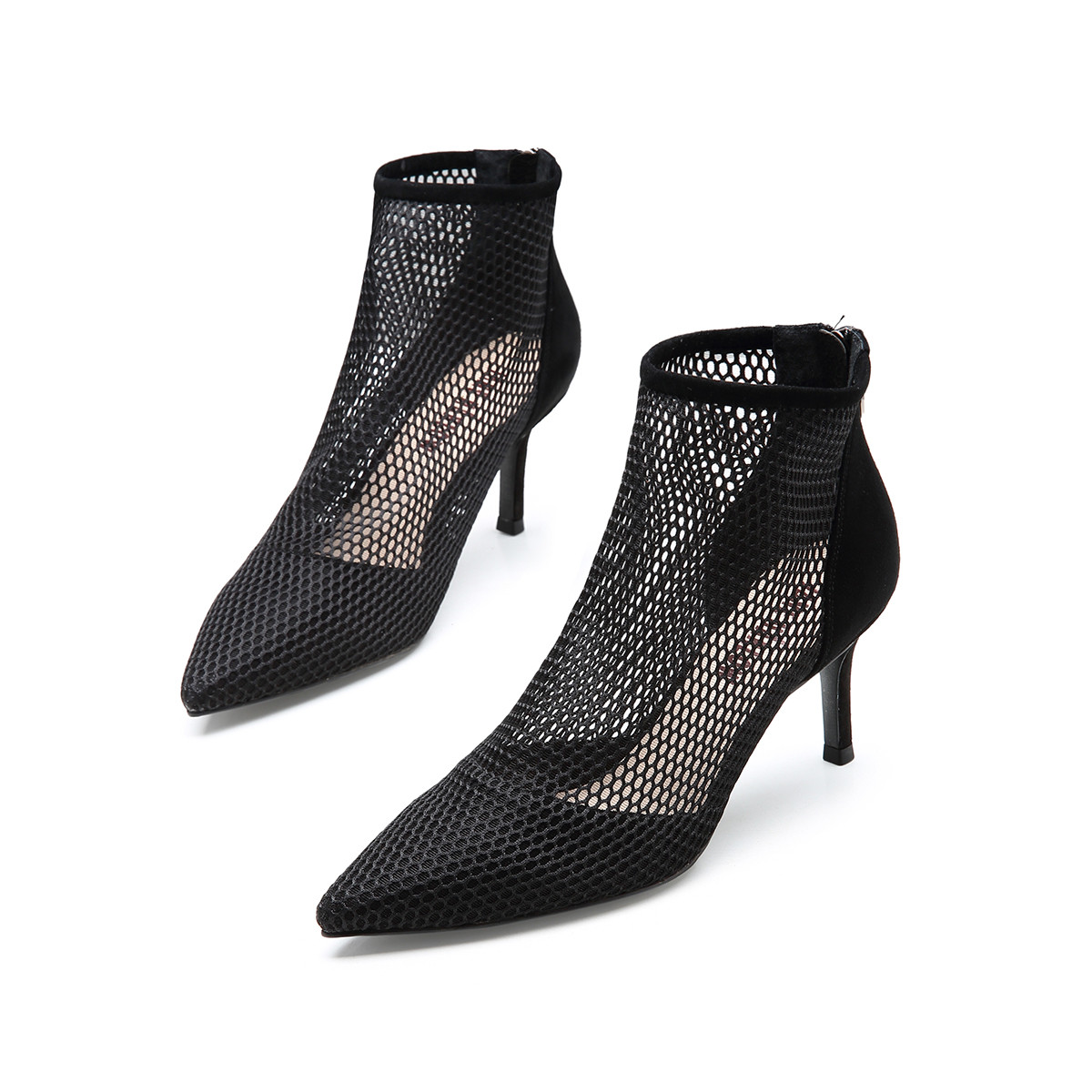 jane harlow2019春夏新款羊猄渔网纱透气尖头镂空细高