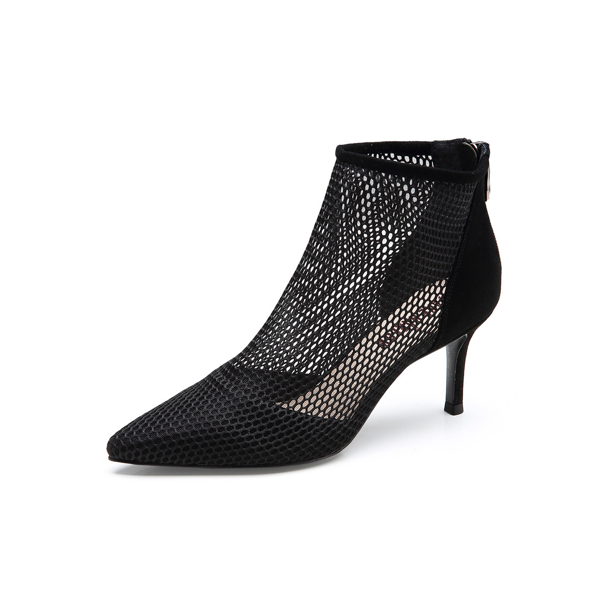 jane harlow2019春夏新款羊猄渔网纱透气尖头镂空细高